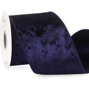 Ribbli Navy Blue Velvet Wired Ribbon 4 Inch Crushed Velvet Christmas Ribbon for Gift Wrapping Christmas Tree Decoration Crafts Wreaths Supplies-Continuous 10 Yards