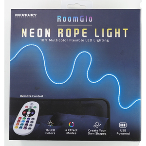 Merkury RoomGlo 10ft Neon Rope Light 16 color Flexible LED Lighting w/ Remote