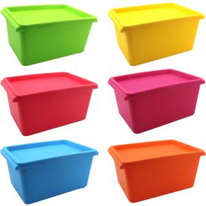6 Pack Plastic Storage Bins with Lids, 6 Colors Stackable Storage Boxes | Portable clear containers fwith Lids or cheerleading hair bows, stackable for storage, display, travel and organization
