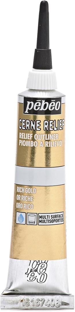 Pebeo Vitrail, Cerne Relief Dimensional Paint, 20 ml Tube with Nozzle - Rich Gold, 0.67 Fl Oz (Pack of 1)