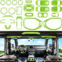 23PCS Full Set Interior Decoration Trim Kit for Jeep Wrangler JL JLU Gladiator JT 2018-2023 Steering Wheel Door Handle Air Conditioning Vent Cup Holder Reading Light Headlight Gear Cover (Green)