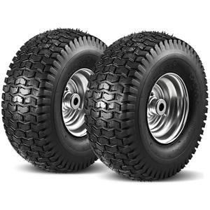 Soiiw 15x6.00-6 Tire and Wheel Front Tire for John Deere Craftsman Husqvarna Lawn Mower | 3" Centered Hub | Bore ID 3/4" | 400 lbs Capacity | Natural Rubber 4 Ply with Tube 2PCS