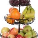 Lily's Home Wire Fruit and Vegetable Holder, 3-Tiered Fruit Basket, Kitchen Accessories - Black