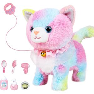 Interactive Electronic Plush Toy Walking and Barking Robot Cat Plush Cat Remote Control Kitten for Girls (Colorful Cat)