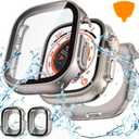 Goton 2-Pack for Apple Watch Ultra 3/2/1 Screen Protector Case 49mm, Waterproof PC Bumper with Tempered Glass for iWatch 49 mm, 360 Full Cover, Shockproof Scratch-Resistant, Easy Install (Titanium+Titanium)