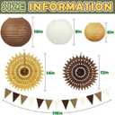 16Pcs Brown Party Decorations Kit, Hanging Earth Tones Brown and Beige Paper Lanterns (6" 8" 10") Honeycomb Paper Fans for Neutral Birthday Baby Shower Bridal Shower Wedding Fall Decorations