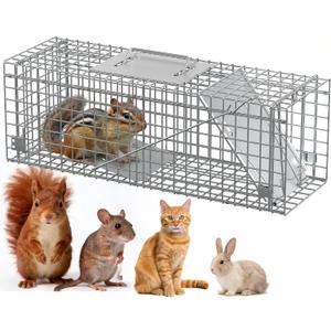 Humane Live Animal Cage Trap, Heavy Duty, Catch and Release for Raccoons, Cats, Squirrels, Rabbits, No Assembly Required (24 in Silver)