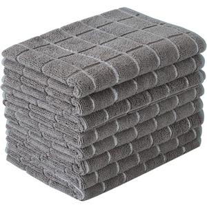 Microfiber Dish Towels - Soft, Super Absorbent and Lint Free Kitchen Towels - 7 Pack (Lattice Designed Gray Colors) - 26 x 18 Inch