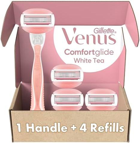 Gillette Venus ComfortGlide White Tea Women's Razor, Handle + 4 Blades Refills