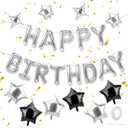 13 PCS Silver Balloon Banner, 16 Inch Foil Letter 'Happy Birthday' with 12pcs Star Balloons