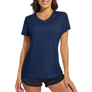 Cavva Women's Athletic Short Sleeve Shirts Workout Tops | Quick Dry, Moisture-wicking, Lightweight, Breathable, UPF 50+, Sun Protectioin, Stretchy, V-Neck, for Running, Gym, Yoga (XL)