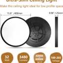 15.8 Inch 6PK LED Flush Mount Ceiling Light, 32W, 3480LM, 3000K/4000K/6000K CCT Selectable, Black Ultra-Slim Low Profile Round Flat Panel Light for Bedroom,Kitchen,Hallway