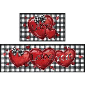 Bencailor Valentine Day Kitchen Mats Red Heart Welcome Door Rug Non Slip Washable Decorative Doormat Absorbent Carpet Floor Mat for Indoor Outdoor Home Front Door Bathroom Decor(Vintage)