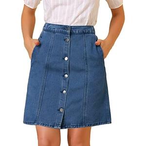 Allegra K Women's Denim Skirts 2024 Summer Casual A-Line Short Button Down Jean Skirt size L