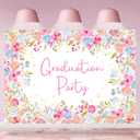Graduation Party Backdrop Pink Blue Floral Green Leaves Background for Photography Congrats Grad 2026 Prom Party Decorations Favors Banner Photo Booth Studio Props 7x5ft