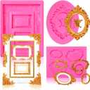 Photo Frame Silicone Mold - 3 Pack Picture Fondant Candy Chocolate Molds Cake Decorating, Sugar, Gum Paste, Chocolate, Cookies, Resin, Polymer Clay - Pink