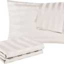 100% Egyptian Cotton Queen Pillow Protectors Set of 4, 400 Thread Count Sateen Weave Cooling Pillowcase, Easy Care Zippered Style Pillow Covers (4 Pack, Stripe-Light Beige, Queen)