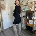 Sidefeel Womens 2025 Fall Winter Ribbed Knit Sweater Dress Casual Long Sleeve Sexy V Neck Bodycon Mini Dress (Black, S)