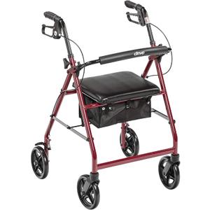 Drive Medical Aluminum Rollator Fold Up and Removable Back Support, Padded Seat with 7.5-Inch Casters, Red