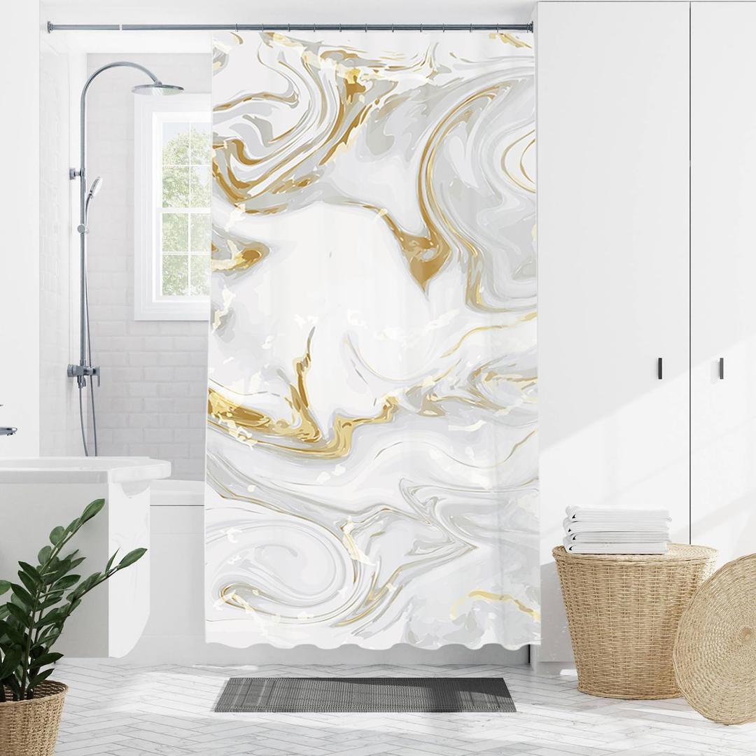 Domoku Purple Blue and Gold Marble Shower Curtain,Abstract Modern Bathroom Decor, Waterproof Washable Fabric Shower Curtain, 72 X 72