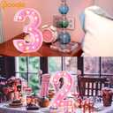 Pooqla Marquee Numbers Lights, light up Numbers Battery Powered, Glitter Lighted Numbers for Girls 3rd Birthday Party, Shiny LED Numbers for Christmas Wedding Home Bar Decoration, Pink Number 3