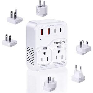 2000W Voltage Converter US to Europe for Hair Dryers, 7-in-1 220V to 110V Converter for European Travel with 3 AC/2 USBA/2 USBC Ports (PD20W), European Travel Adapter (White)