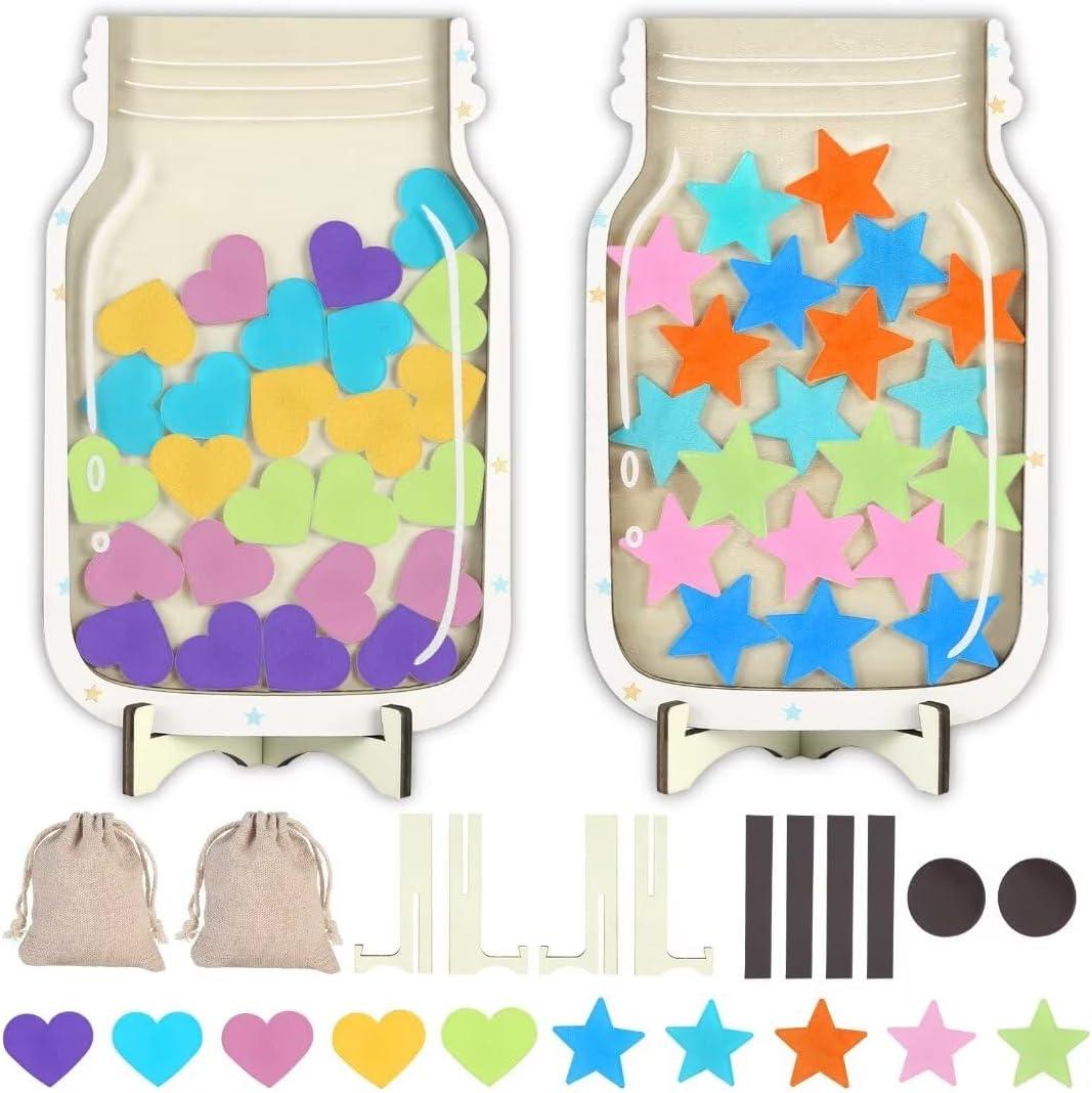 2 Pack Reward Jar for Kids Star and Heart Reward Jar Magnetic Reward Jar for Classroom Toddlers Potty Training Reward Home Kids Incentive Good Home Training for Boys Girls,Star+Heart (2 PCS - Large)