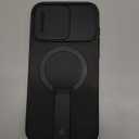 SURITCH for iPhone 15 Pro Max Case with Magnetic Camera Slide Cover and Adjustable Kickstand, Compatible with MagSafe, Shockproof Bumper Case Slim Protective Cover 6.7 Inch, Black