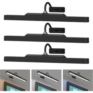 3Pack Picture Light Battery Operated, 16in Picture Light for Wall, 5000mAh Cordless Wall Lights with Controller, Art Light with Dimmable Cordless for Wall Painting, Frame, Portrait, Dartboard- Black