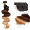 1B427 Honey Blonde Natural Human Hair Bundles Omber Chocolate Brown Body Wave Doubles Weft Unprocessed Virgin Human Hair Extensions Weave 3 Bundles Total 300g 20 22 24 Inch