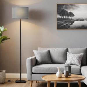 Ambimall 60'' Modern Floor Lamp with Shade, Tall Lamps for Living Room, Bedroom, Office, Dining Room, Grey Shade with Black Pole(Without Bulb)