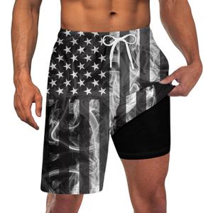 Goodstoworld Men's Funny Swim Trunks with Compression Liner 2 in 1 Quick-Dry 9" Stretch Shorts with Three Pockets (Black, XXL)