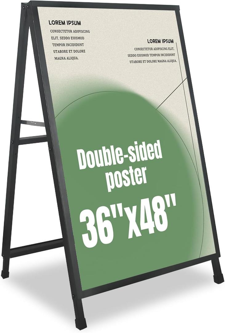 A Frame Sign 36x 48'' Sandwich Board Heavy Duty Double-Sided Sidewalk Signboard Folding Holder Outdoor Pavement Sign for Businesses Store Signs (Frame only),Black