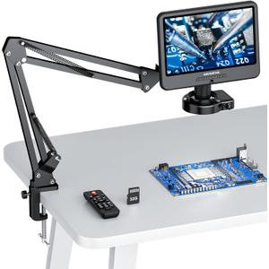 Andonstar AD109 Digital Microscope with 10.1" Screen for Adults, Flexible Boom Arm Stand Soldering Microscope, Coin Microscope Full View for Error Coins with 56 LED Ring Light, 32GB Card