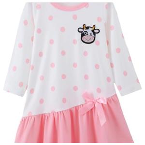 HIGHUZZA Baby Girl Clothes, Long Sleeve Bow Tie Pink Polka Dot Cow Print Outfits for Fall Casual Birthday Party 2-3T