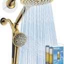 MakeFit Dual Filtered Rain Shower Head Combo, High Pressure Handheld Shower Head with Adjustable Bar - Rainfall Shower Head And Showerhead with Filter for Hard Water - Removes Chlorine(Gold) (8 Inch Filtered)