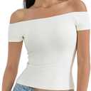 SUUKSESS Women Double Lined Off The Shoulder Tops Fitted Going Out Basic Shirts (Medium, Pearl)