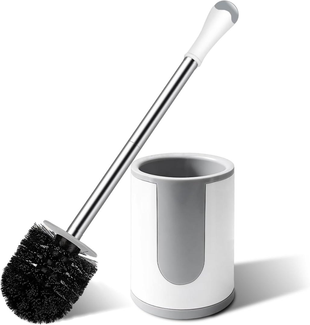 Toilet Brush, Compact Toilet Bowl Brush and Holder, Stainless Steel Handle, Toilet Cleaner Brush Deep Cleaning for Bathroom, Easy to Assemble White & Grey  (1 Pack)