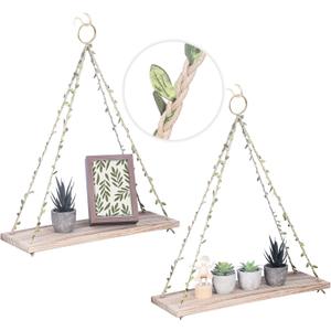 MITIME Hanging Shelves for Indoor Wall and Window - Floating Wall Shelves for Plant Display, Boho Style Home Decor.(Leaf Rope, Light Color,Large*2)