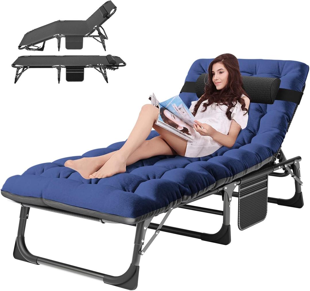 ABORON Heavy Duty Tanning Chair, 5-Gear Outdoor Folding Chaise Lounge Chair with Cushion,Portable Beach Lounge Chair for Outdoor Sunbathing Patio Pool Lawn Deck Poolside (Purplish Blue), 75.2 X 26.8 X 11.8 Inches