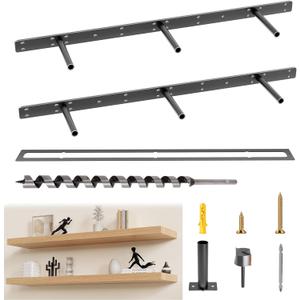 Hidden Floating Shelf Bracket 34 inch Heavy Duty Floating Shelf 2PCS Thickened Solid Steel Hardware for Hidden Wall Shelves Support Kitchen/Living Room/Office (6 inch Rods) (34" x 6" x 1.5")