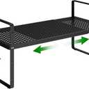 Expandable Kitchen Cabinet Shelf Organizer Rack Heavy Duty Metal Spice Rack Stackable Kitchen Counter Storage Shelf for Kitchen Cabinet Pantry Bathroom (Black - 16.5"-27" L x 10.2" W x 9.6" H - 1Pack)