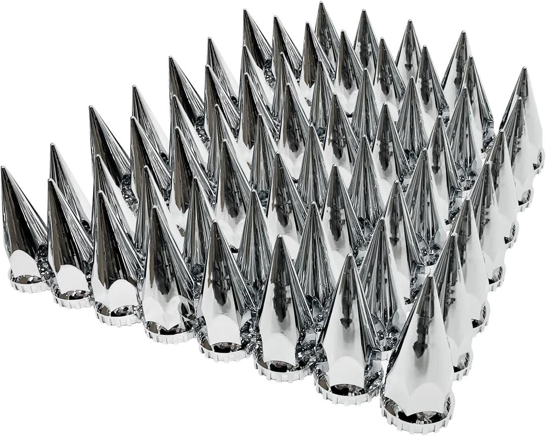 60 Pack Spike Lug Nut Covers, 33mm by 4-3/4" Thread On Chrome Spike Nut Cover Caps ABS Plastic Anti-Rust Screw-on Lug Nut Covers for Semi Trucks