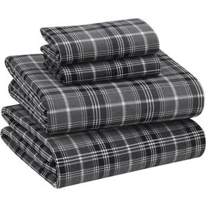 RUVANTI Flannel Sheets King Size - 100% Cotton Brushed King Size Sheets Set - Deep Pockets 16 Inches Bed Sheets - All Seasons Breathable & Extra Soft - Warm & Cozy, 4 Piece, Grey Plaid