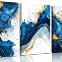 3Pcs Blue Gold Abstract Canvas Wall Art Modern White Blue Gold Foil Wall Decor Pictures Navy Blue and Gold Luxury Marble Posters Prints for Living Room Bedroom Home Decoration 16x24in