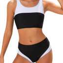 Kids4ever Girls Swimsuits Two Piece Color Block Teen Bathing Suits with Adjustable Straps Bikini Sets  (9-10 Years, Black)