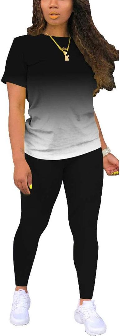 Nimsruc Biker Short Sets Women 2 Piece Outfits Summer Short Sleeve Jogger Tracksuit (XX-Large, 6484 Gradient Black)