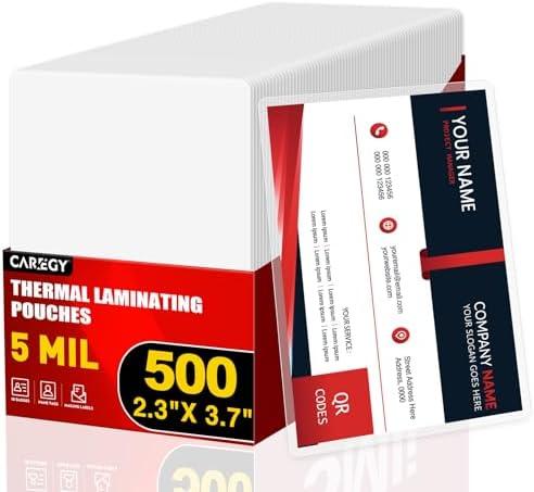 CAREGY 500 Count Thermal Laminating Pouches,5Mil,Hold 2 x 3.5 inch Business Card Laminate Pouches for Laminator, Clear Lamination Paper Protection 2.3 x 3.7 inch, Round Corner, Home & Office