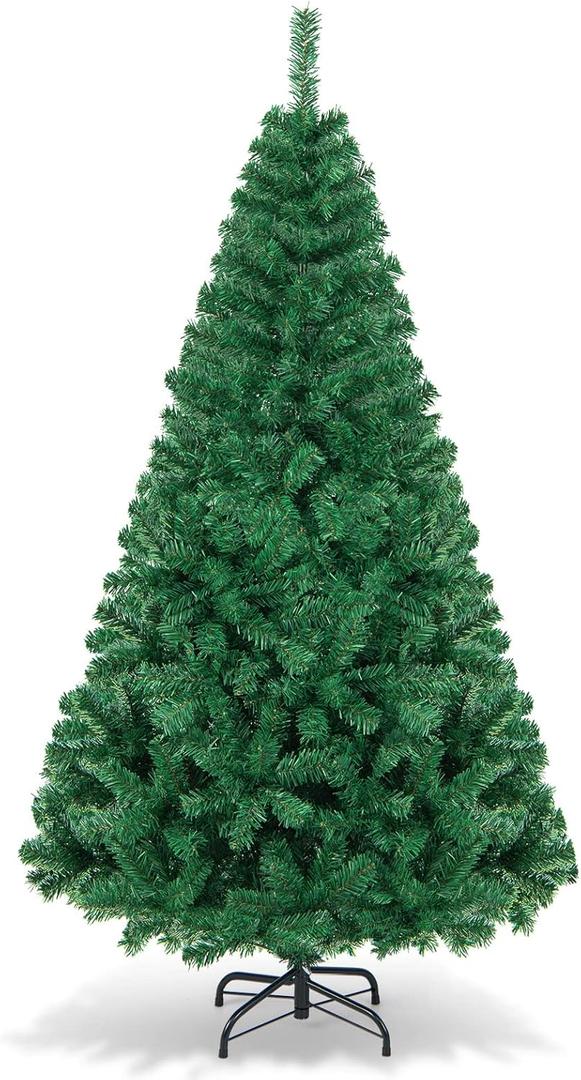 Artificial Christmas Tree 6 ft, Xmas Pine Tree Unlit with 650 Full Branches for Seasonal Holiday, Party Decoration for Home Office, Easy Assembly (Green)