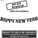 KatchOn, Glitter Black Happy New Year Banner 2026-10 Feet, No DIY | Glitter Pre-Strung Hello 2026 & Happy New Years sign for Happy New Year Decorations 2026 | NYE Party Garland | NYE Decorations 2026
